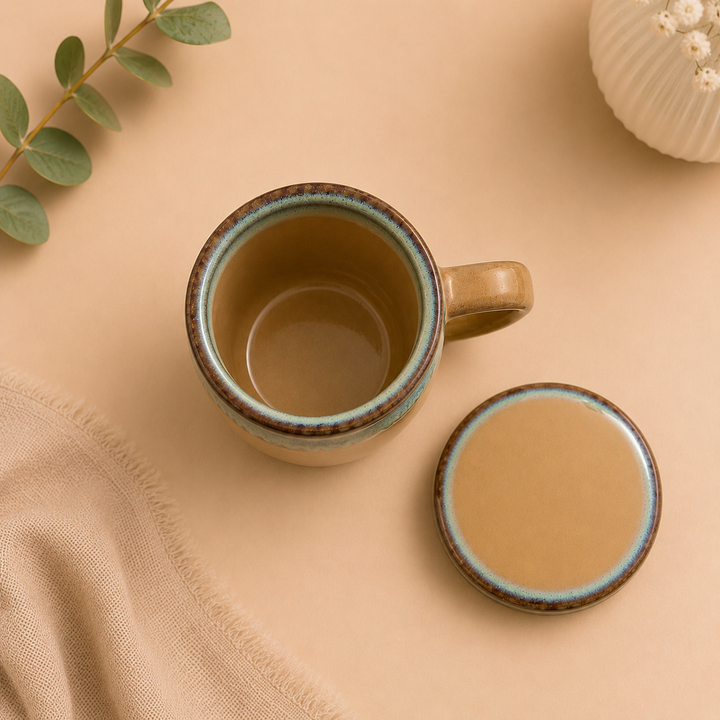 Mason Jar | Mustard Ceramic Mug with Lid | 420ml