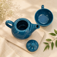 Athena Home Raksha Bandhan Gift Combo | Teal Ceramic Teapot with Cup Set, 2 Designer Rakhis | Premium Tea Gift Hamper