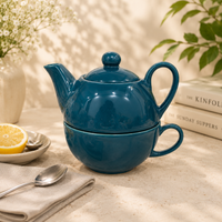 Athena Home Raksha Bandhan Gift Combo | Teal Ceramic Teapot with Cup Set, 2 Designer Rakhis | Premium Tea Gift Hamper