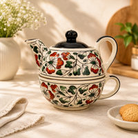 Athena Home Raksha Bandhan Gift Combo | Handpainted Floral Ceramic Teapot with Cup Set, 2 Designer Rakhis | Premium Tea Gift Hamper