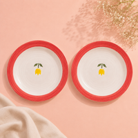 Athena Home Ceramic Pasta Plate Set of 2 | Hand-Painted Lemon Design Pasta & Salad Plates