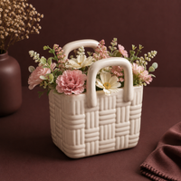 Athena Home Ceramic Storage Basket | Decorative Organizer with Handles | Multipurpose Tabletop Basket