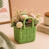 Athena Home Ceramic Storage Basket | Decorative Organizer with Handles | Multipurpose Tabletop Basket
