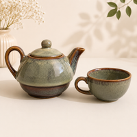 Premium Stackable Ceramic Teapot with Cup Set | Handcrafted Stoneware Tea Pot & Cup | Microwave & Dishwasher Safe