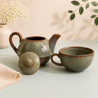 Premium Stackable Ceramic Teapot with Cup Set | Handcrafted Stoneware Tea Pot & Cup | Microwave & Dishwasher Safe