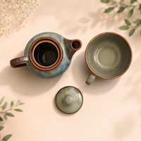 Premium Stackable Ceramic Teapot with Cup Set | Handcrafted Stoneware Tea Pot & Cup | Microwave & Dishwasher Safe