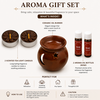 Rose Aroma Gift Set – Ceramic Oil Burner with Aroma Oils & Tealight Candles | Home Fragrance & Relaxation Gift Box