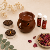 Rose Aroma Gift Set – Ceramic Oil Burner with Aroma Oils & Tealight Candles | Home Fragrance & Relaxation Gift Box