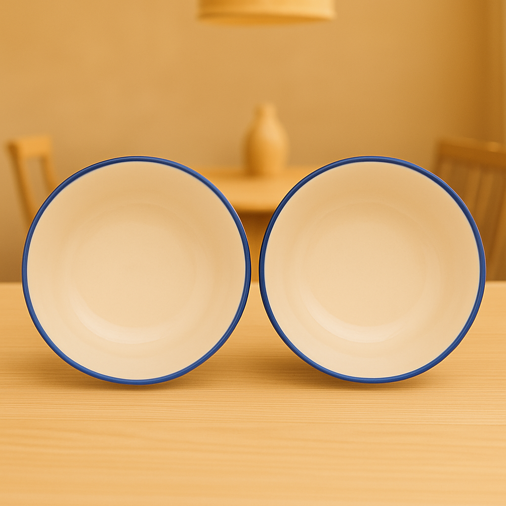 Set of 2 Blue Heart Design Ceramic Bowls | Handcrafted Snack & Dessert Bowls | Premium Kitchenware