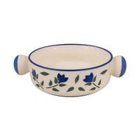 Handcrafted Ceramic Soup Bowl with Handles | Blue Floral Design | Premium Serveware | Microwave & Dishwasher Safe