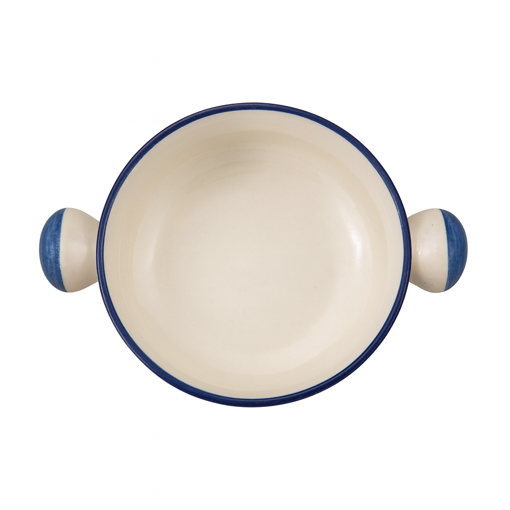 Handcrafted Ceramic Soup Bowl with Handles | Blue Floral Design | Premium Serveware | Microwave & Dishwasher Safe