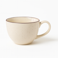 Handcrafted Beige Ceramic Mug with Brown Rim | Minimalist Coffee & Tea Cup | Microwave & Dishwasher Safe