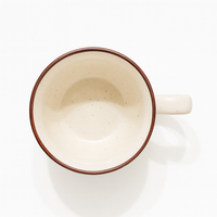 Handcrafted Beige Ceramic Mug with Brown Rim | Minimalist Coffee & Tea Cup | Microwave & Dishwasher Safe