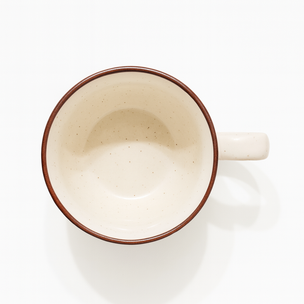 Handcrafted Beige Ceramic Mug with Brown Rim | Minimalist Coffee & Tea Cup | Microwave & Dishwasher Safe