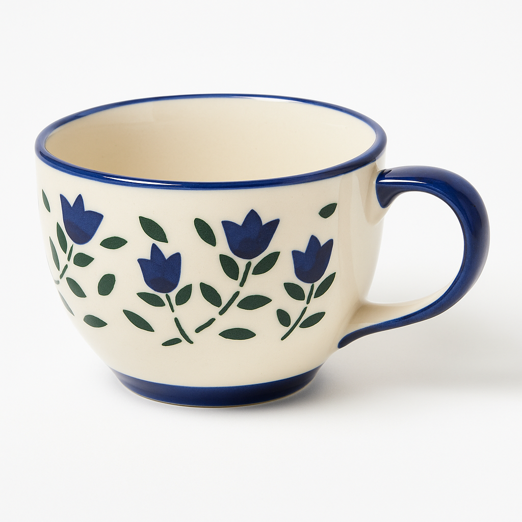 Handcrafted Ceramic Mug | Blue Floral Design | Premium Coffee & Tea Cup | Microwave & Dishwasher Safe