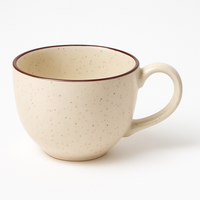Handcrafted Beige Ceramic Mug with Brown Rim | Minimalist Coffee & Tea Cup | Microwave & Dishwasher Safe