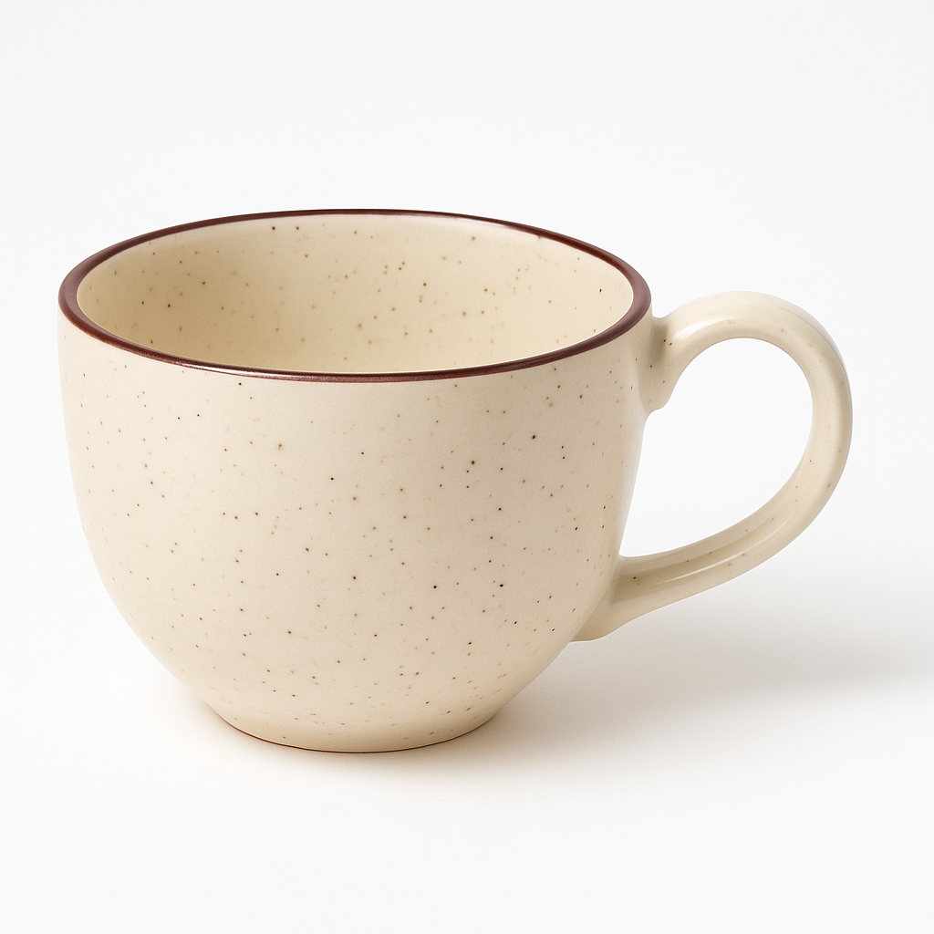 Handcrafted Beige Ceramic Mug with Brown Rim | Minimalist Coffee & Tea Cup | Microwave & Dishwasher Safe