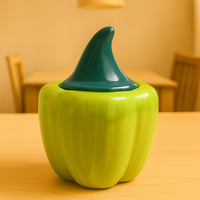 Handcrafted Green Bell Pepper Ceramic Container with Lid | Decorative Kitchen Storage Jar