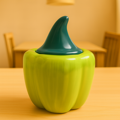Handcrafted Green Bell Pepper Ceramic Container with Lid | Decorative Kitchen Storage Jar