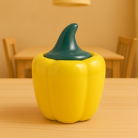 Handcrafted Bell Pepper Ceramic Container with Lid | Yellow Storage Jar for Kitchen & Home Décor