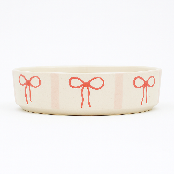 Athena Home Ceramic Salad Plate | Handcrafted Red Bow Design | Side Plate for Snacks, Starters, Desserts & Salads