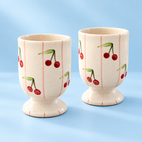 Athena Home Ceramic Coffee Cups Set of 2 | Cherry Print Pedestal Cups