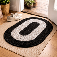 Black & White Oval Bath Mat – Anti-Skid Bathroom Floor Mat | Soft & Absorbent Door Mat | Quick Dry & Durable Rug | Non-Slip Bath Mat for Home