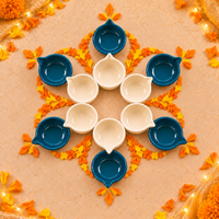 Athena Home Ivory & Teal Ceramic Diyas for Diwali & Pooja – Set of 12