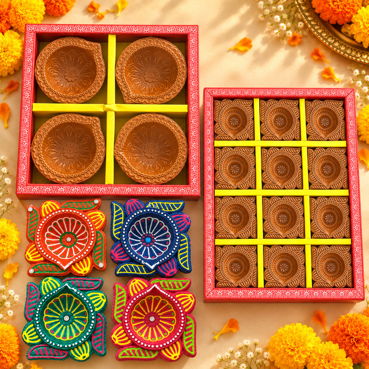 Athena Home Festive Clay Diya Combo – Set of 20