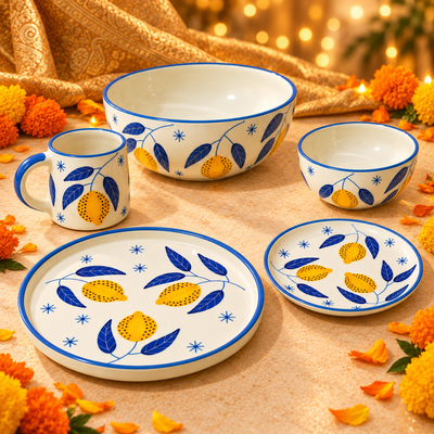 Athena Home Lemon Ceramic Dinnerware Set – 5 Pieces