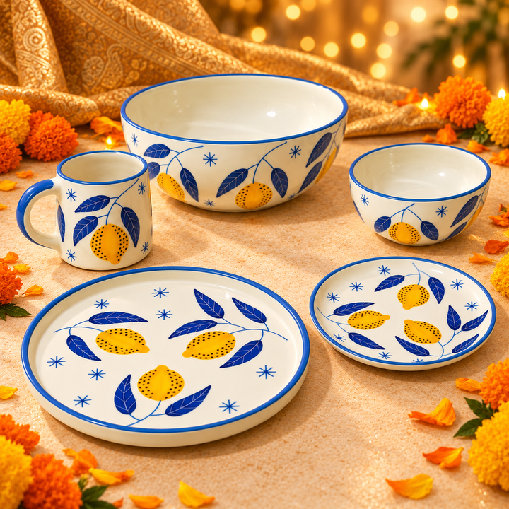 Athena Home Lemon Ceramic Dinnerware Set – 5 Pieces
