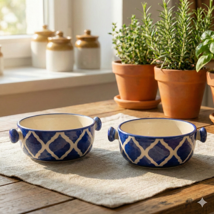 Indigo Mosaic Ceramic Soup Bowls | Set of 2