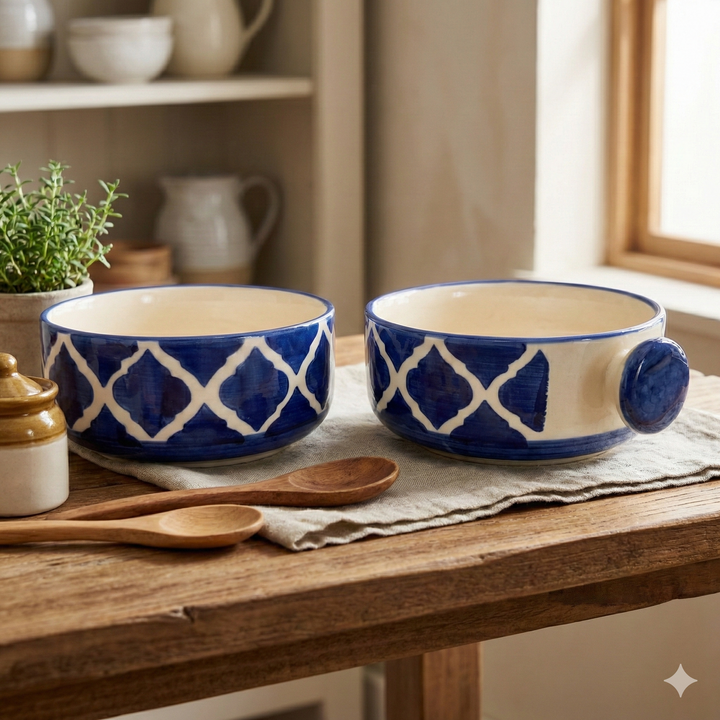 Indigo Mosaic Ceramic Soup Bowls | Set of 2