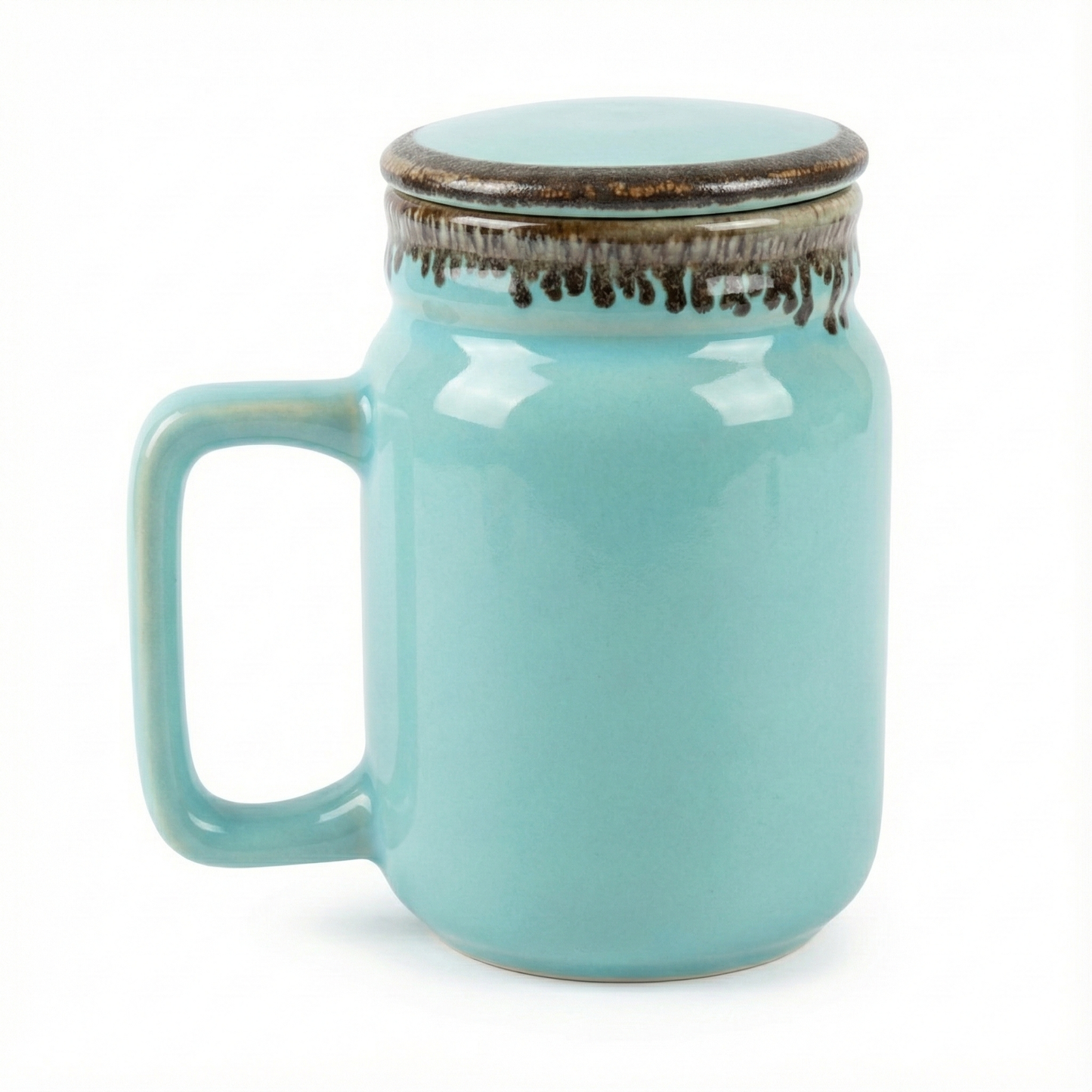 Mason Jar | Turquoise Ceramic Mug with Lid | 420ml