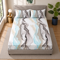 Grey & Teal Marble Queen Size Bedsheet with 2 Pillow Covers | Soft Cotton Double Bed Sheet