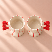 Athena Home Red Bow Handle Ceramic Coffee Mugs – Set of 2