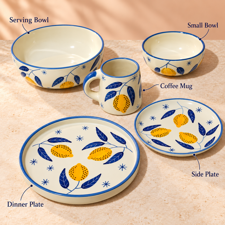 Athena Home Lemon Ceramic Dinnerware Set – 5 Pieces