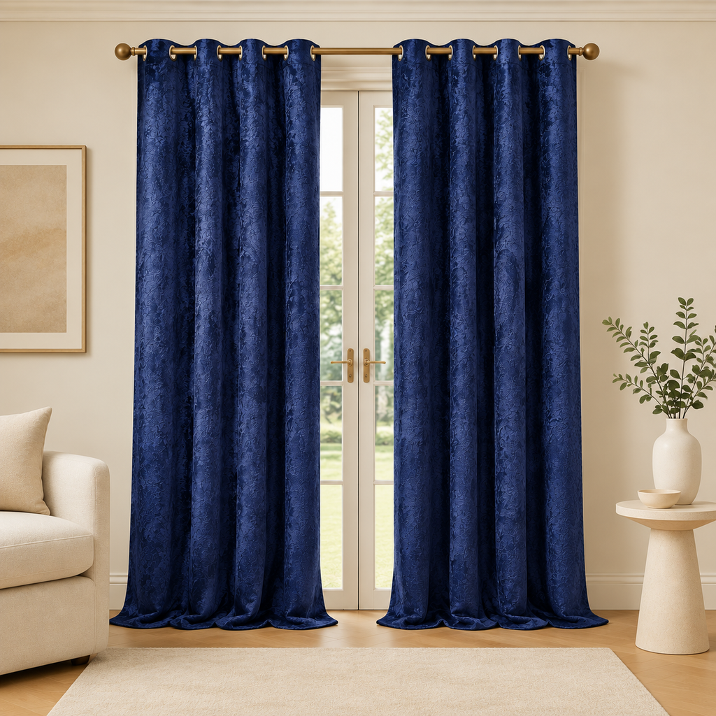Athena Home Velvet Blackout Curtains Set of 2 | Navy Blue