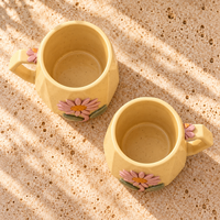 Athena Home Pink Daisy Ceramic Coffee Mugs – Yellow, Set of 2