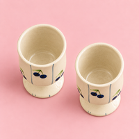 Athena Home Ceramic Coffee Cups Set of 2 | Blueberry Print Pedestal Cups