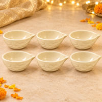 Athena Home Ivory Ceramic Diyas for Diwali & Pooja – Set of 6