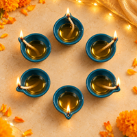 Athena Home Teal Ceramic Diyas for Diwali & Pooja – Set of 6