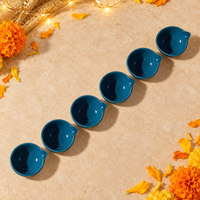 Athena Home Teal Ceramic Diyas for Diwali & Pooja – Set of 6