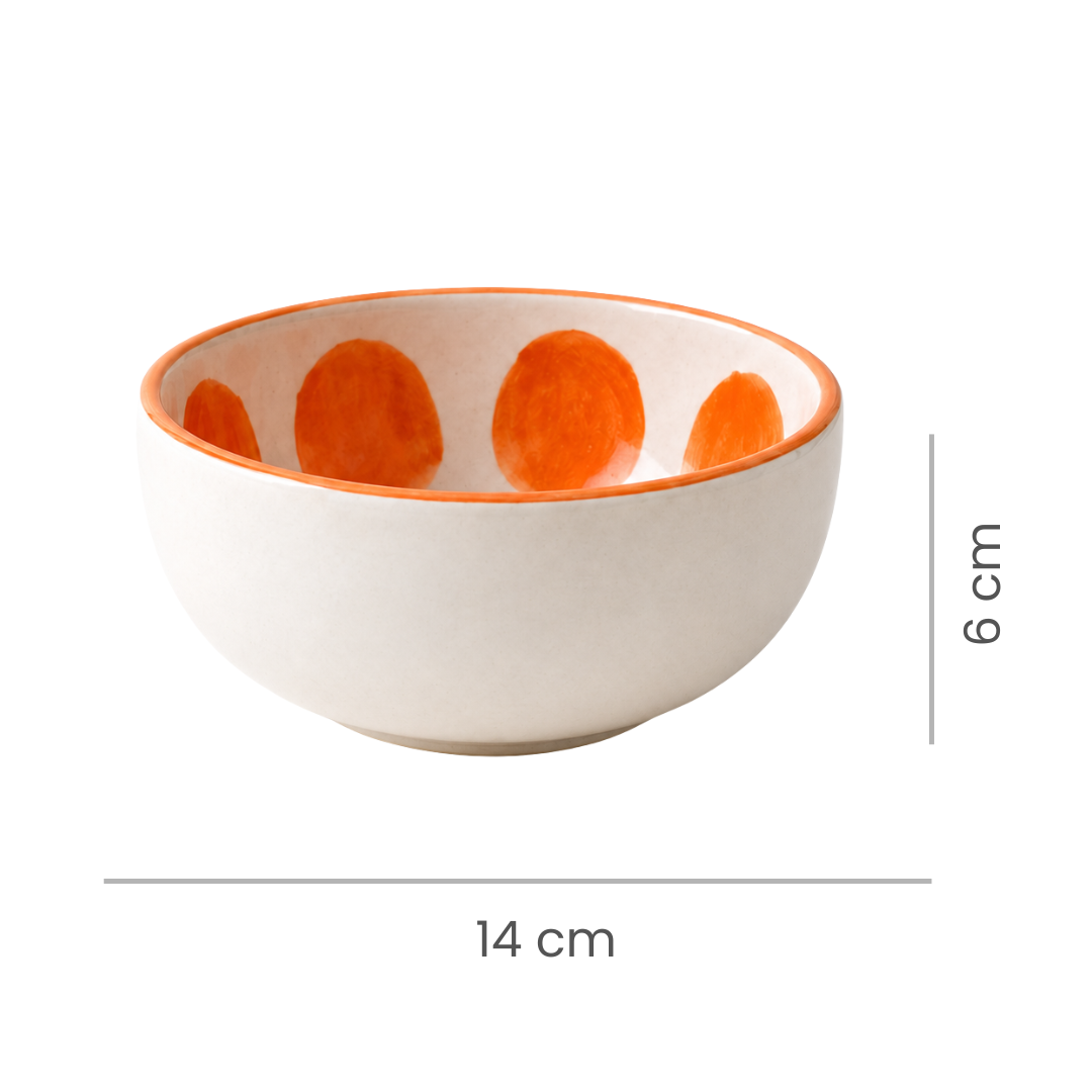 Athena Home Ceramic Bowl Set of 2 | Handpainted Orange Dessert & Snack Bowls | Premium Serving Bowls | 400 ml