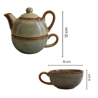 Premium Stackable Ceramic Teapot with Cup Set | Handcrafted Stoneware Tea Pot & Cup | Microwave & Dishwasher Safe