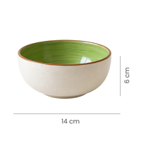 Athena Home Ceramic Bowl Set of 2 | Handpainted Kiwi Dessert & Snack Bowls | Premium Serving Bowls | 400 ml