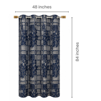Athena Home Sheer Window Curtains Set of 2 | Floral Printed Transparent Curtains with Eyelet Rings | Navy Blue | 7 Feet