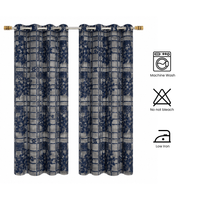Athena Home Sheer Window Curtains Set of 2 | Floral Printed Transparent Curtains with Eyelet Rings | Navy Blue | 7 Feet