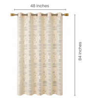 Athena Home Sheer Window Curtains Set of 2 | Floral Printed Transparent Curtains with Eyelet Rings | Cream | 7 Feet