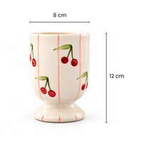 Athena Home Diwali Gift Set | 2 Cherry Print Ceramic Cups & 2 Flower Diya/Candle Holders